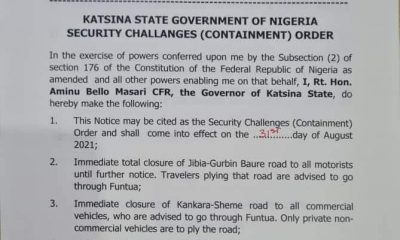 Governor Masari Shuts Major Katsina Roads