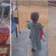 Little girl angrily packs her bags and leaves home