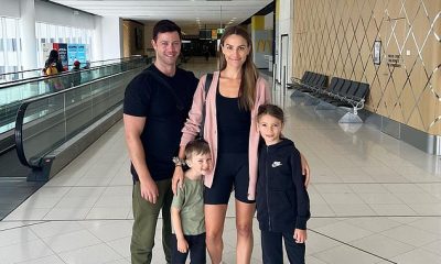 Jetsetters: Rachael Finch jetted off to the US on Thursday with husband Michael Miziner and their children - after recently contracting Covid-19