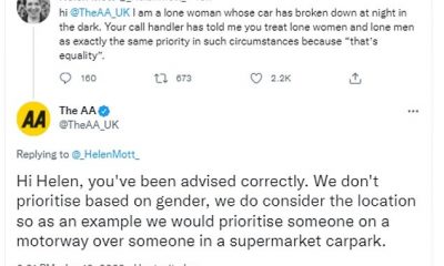 The AA has been slammed by members after the car breakdown firm confirmed it does not prioritise callouts based on gender. A member who had broken down