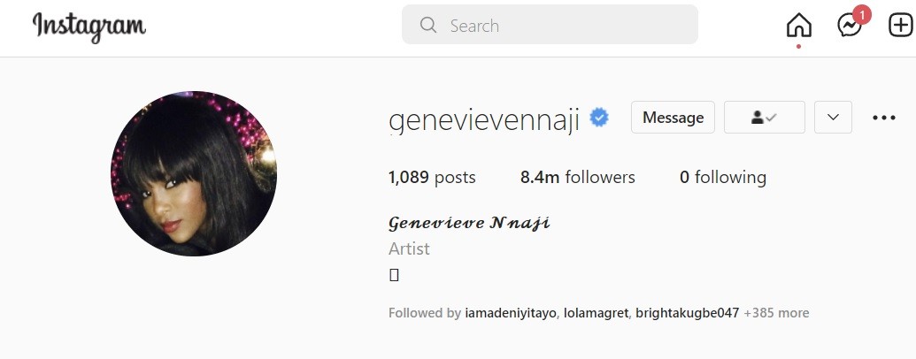 Actress Genevieve Nnaji Unfollows Everyone On Instagram