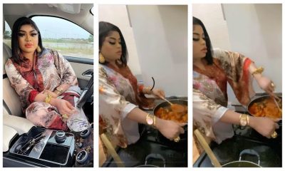 Bobrisky says as he shows off cooking skills