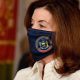 Gov. Kathy Hochul is seen wearing a face mask during her swearing-in ceremony on Aug. 24, 2021. (Photo by Angela Weiss/AFP via Getty Images.)