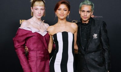 LOS ANGELES, CALIFORNIA - JANUARY 05: (L-R) Hunter Schafer, Zendaya, and Dominic Fike attend HBO