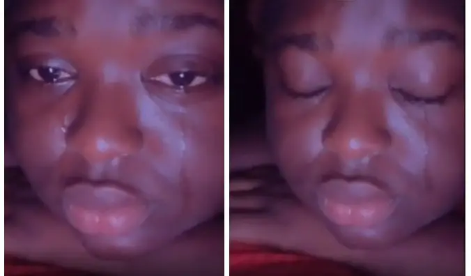 Heartbroken lady sheds tears after catching her boyfriend