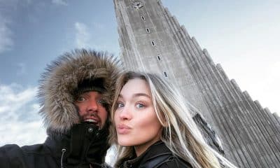 Sightseeing: Jack Whitehall and Roxy Horner cosied up for sweet selfies as they enjoyed a romantic trip to Iceland on Thursday, posing outside Reykjavik