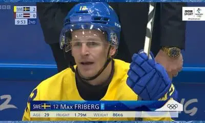 Swedish forward Max Friberg produced a stunning header as they beat Latvia 3-2 at the Winter Olympics
