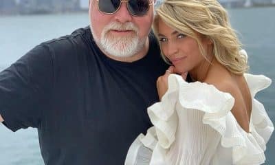 Congratulations! Radio host Kyle Sandilands (left) is expecting his first child with fiancée Tegan Kynaston (right)