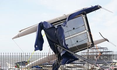 A catamaran washed up along the seafront in Brighton, Sussex, after Storm Eunice brought damage, disruption and record-breaking gusts of wind to the UK and Ireland, leading to the deaths of at least four people