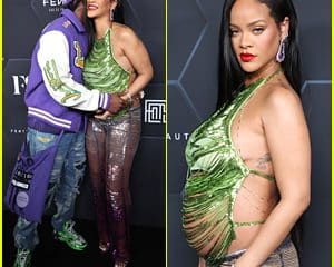 Pregnant Rihanna Dresses Up Her Baby Bump In Shredded Green Top