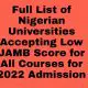 Full List of Nigerian Universities Accepting Low JAMB Score for All Courses for 2022 Admission