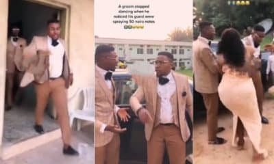 Groom stops dancing, storms out in anger because wedding guests were spraying him 50 Naira