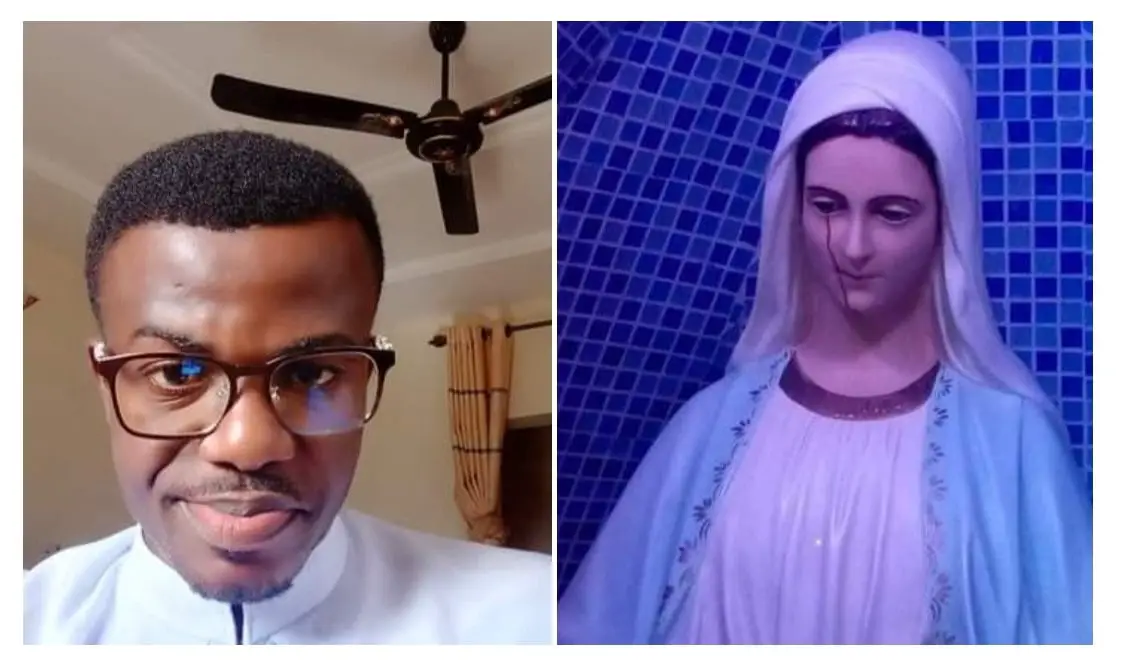 Catholic priest shares photo of Virgin Mary statue bleeding from the eye and says it happened in Lagos